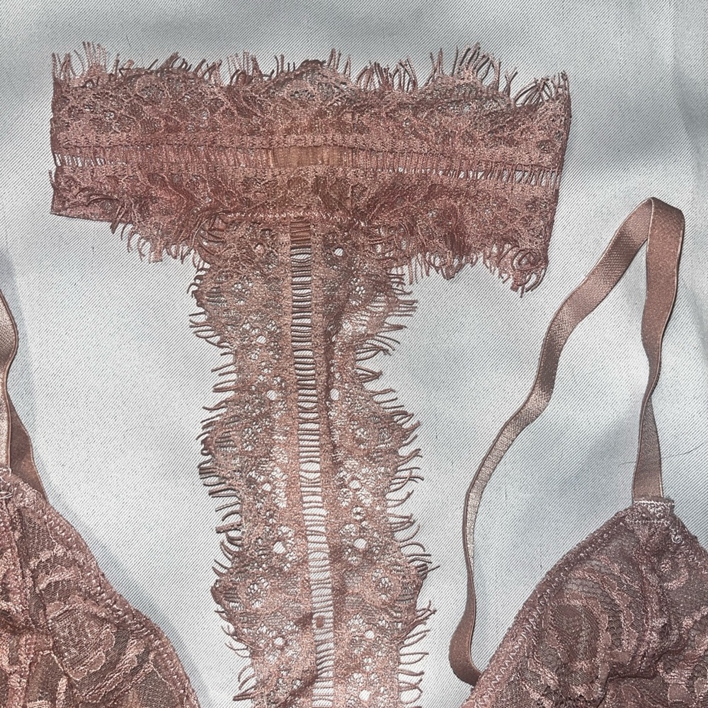 Lace Sheer Bralette With Attached Choker Dusty Rose Pink Color Size Small - Picture 4 of 10